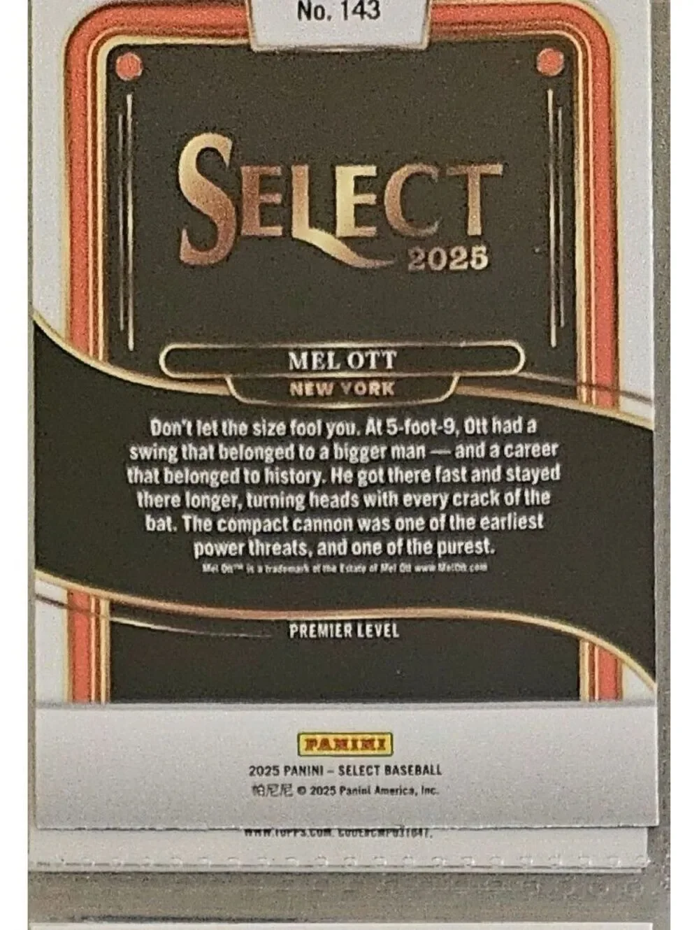 Mel Ott [Silver] #143 2025 Panini Select - HOF - New York
